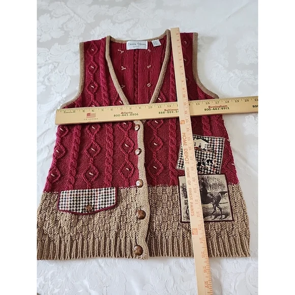 Vtg. Sharon Young Sportswear Granny Vest Womens Small Fox Hunt, EUC - Picture 6 of 7